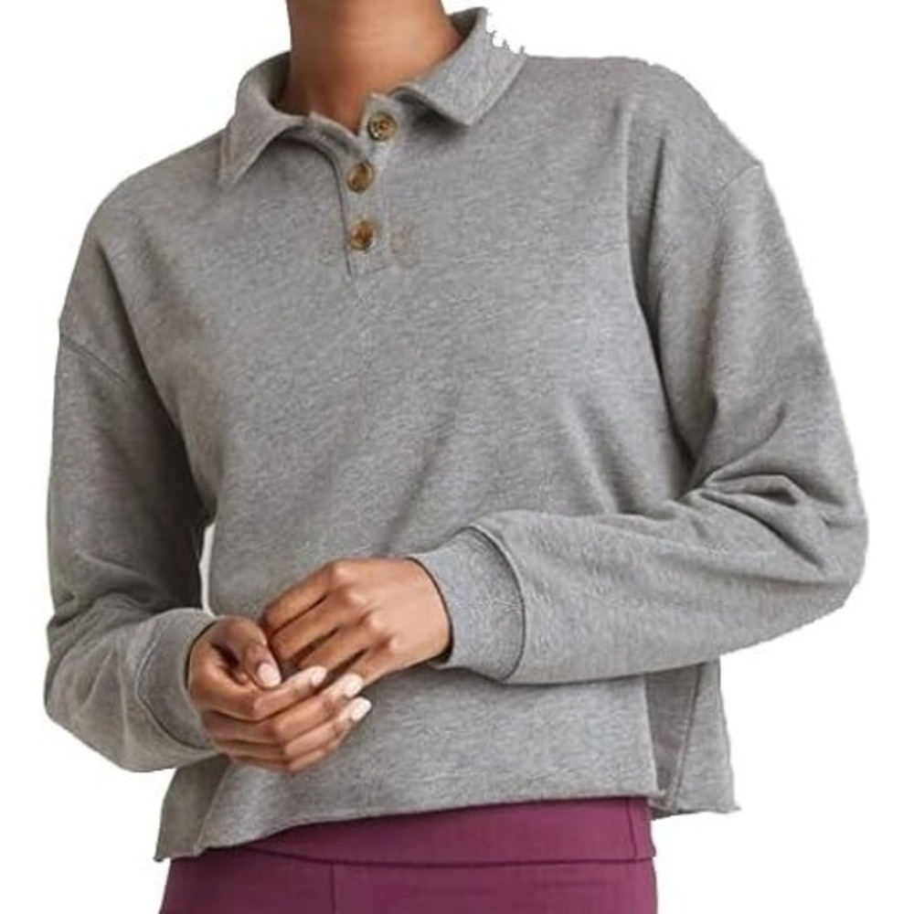 Wild Fable Heather Grey Cropped Polo Sweatshirt Womens‎ Medium NWT 331115874